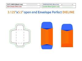 3.375x6 inch catalogus-envelop of open-end envelopdieline-sjabloon en 3D-envelop bewerkbaar, gemakkelijk aanpasbaar vector