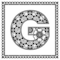 letter g gemaakt van bloemen in mehndi-stijl. kleurboek pagina. schets hand-draw vectorillustratie. vector