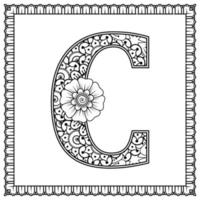 letter c gemaakt van bloemen in mehndi-stijl. kleurboek pagina. schets hand-draw vectorillustratie. vector