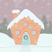 cartoon winter kerst huis in de sneeuw. vector