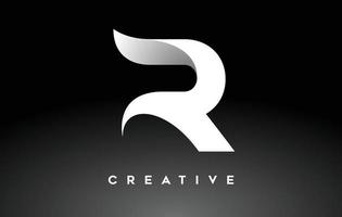 witte letter r logo-ontwerp met minimalistische creatieve look en zachte schaduw op zwarte achtergrond vector