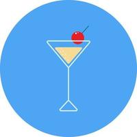 gevuld driehoekig cocktailglas met een kers op een blauwe cirkelachtergrond. vectorillustratie. vector