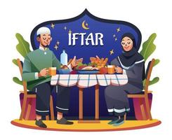 man en vrouw hebben iftar tijdens ramadhan vector