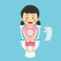 gelukkig schattig kind meisje zit toilet vector