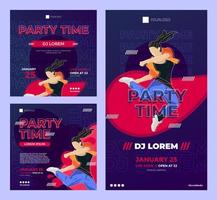 social media post-promotiesjabloon, donkerpaars nachtfeestevenement, met gestreept dansend karakterornament vector