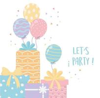 geschenkdozen met lint en ballonnen feest feestdecoratie vector