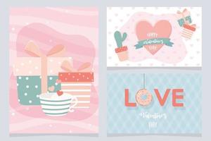 happy Valentijnsdag banners met cactus en pictogrammen vector