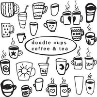 koffie kopjes met de hand getekend. icon set cup doodles op wit. vectorillustratie. vector