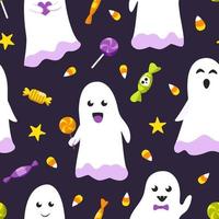 Halloween naadloos patroon. schattige geesten en snoep. vector illustratie