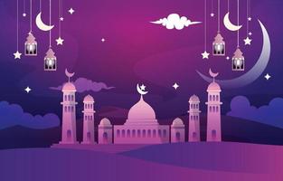 mooie nacht eid mubarak ramadan kareem islamitische viering illustratie vector