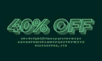 40 procent korting op verkoop tekst lettertype 3d groen modern vector
