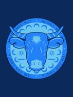 Blue Bumba Meu Boi Bull-badge met donkere achtergrond vector