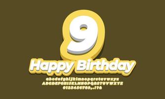 nummer 9 negen jaar viering verjaardag lettertype 3d geel ontwerp vector