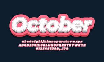 oktober maand lettertype 3d roze ontwerp vector