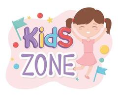 kids zone, vrolijk meisje met roze jurkje vector