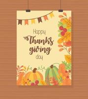 pompoenen slinger gebladerte bladeren gelukkige dankzegging poster vector