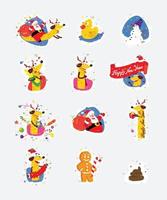 set pictogrammen, illustraties voor het nieuwe jaar, kerstmis. kerstman en gele hond symbool chinees nieuwjaar. afbeeldingen zijn geïsoleerd van de achtergrond en klaar om af te drukken en op het web. vector