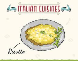 risotto geïsoleerd op een witte achtergrond. schets Italiaanse gerechten. vectorillustratie in schets doodled stijl. minimale gekleurde geïsoleerde vectorillustratie. vector