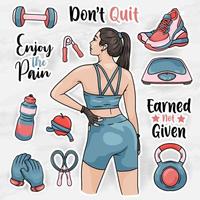 gezonde vrouwen sticker clip art collecties set met meisje gym apparatuur vector