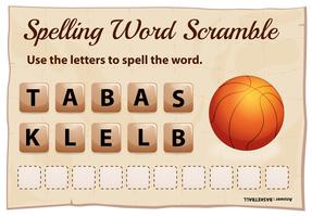 Het spellingswoord gooit spel voor woordbasketbal door elkaar vector