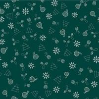 Nieuwjaar naadloze vector patroon met wanten, kerst ornament, sneeuwvlok, konijn, boom op groene achtergrond