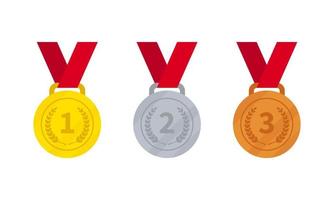 gouden, zilveren en bronzen medailles platte vector geïsoleerd op een witte achtergrond.