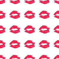 naadloze patroon rode lippenstift kus op wit. lippen wordt afgedrukt vectorillustratie. perfect voor Valentijnsdag ansichtkaart, wenskaart, textielontwerp, inpakpapier, enz.