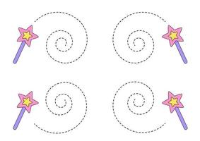 traceerlijnen met handgetekende magische toverstaf. Schrijf oefening. vector