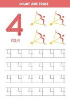 nummer vier traceren. voorschoolse werkblad met pijl en boog. vector