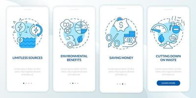 onbeperkte voordelen van energiebronnen onboarding van het paginascherm van de mobiele app. natuur walkthrough 4 stappen grafische instructies met lineaire concepten. ui, ux, gui-sjabloon. talloze pro-bold, reguliere lettertypen gebruikt vector