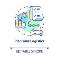 plan uw logistiek concept icoon. distributie zakelijk vervoer. selecteren van goederen verzending abstracte idee dunne lijn illustratie. vector geïsoleerde omtrek kleur tekening. bewerkbare streek