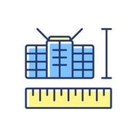 nano-satellieten blauw, geel rgb-kleurenpictogram. lage massa, grootte wetenschap, kubusvormige innovatieve ruimtevaartuigen. dunne lijn aanpasbare illustratie. geïsoleerde vectorillustratie. eenvoudige gevulde lijntekening vector