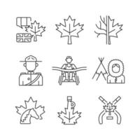 Canadese vertegenwoordiging lineaire iconen set. officiële land symbolen. Nationaal erfgoed. aanpasbare dunne lijncontoursymbolen. geïsoleerde vectoroverzichtsillustraties. bewerkbare streek vector