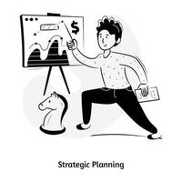 schaakstuk en gegevensgrafiek die het concept terloops getekende illustratie van strategische planning toont vector