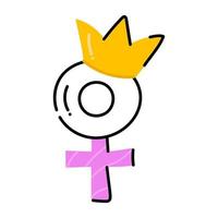 vrouwelijk bord met kroon met een concept van vrouw is koningin, plat icoon van koningin geslacht vector
