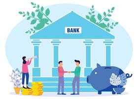 illustratie vector grafische stripfiguur van geld besparen van bank