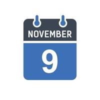9 november kalender datum icoon vector