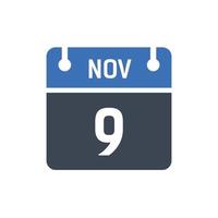 9 november datum van de maandkalender vector