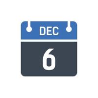 6 december datum van de maandkalender vector