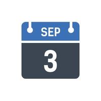 3 september kalenderpictogram, datumpictogram vector