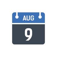 9 augustus datum van de maandkalender vector