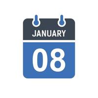 8 januari kalender datum icoon vector