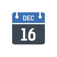 16 december kalenderpictogram, datumpictogram vector