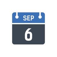 6 september datum van de maandkalender vector