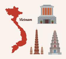 vietnam kaart en gebouwen vector