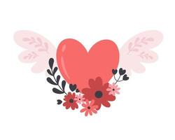 Valentijnsdag element. hart met vleugels en bloemen vector