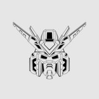 costum gundam hoofd t-shirt illustratie zwart-wit schets. mecha hoofd logo mecha hoofd illustratie vector