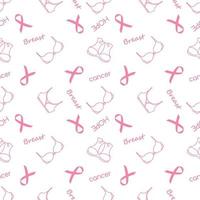roze beha en lint naadloze patroon op witte achtergrond. tekst kanker, borst, hoop. bewustmakingsmaand oktober. vector