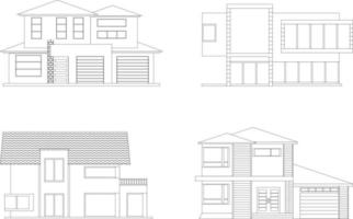 schets modern huis set voor tekenboek vector