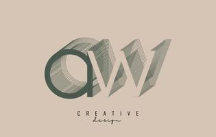 wireframe aw letter logo-ontwerp in twee kleuren. creatieve vectorillustratie met bedrade, gespiegelde omtrekframe. vector